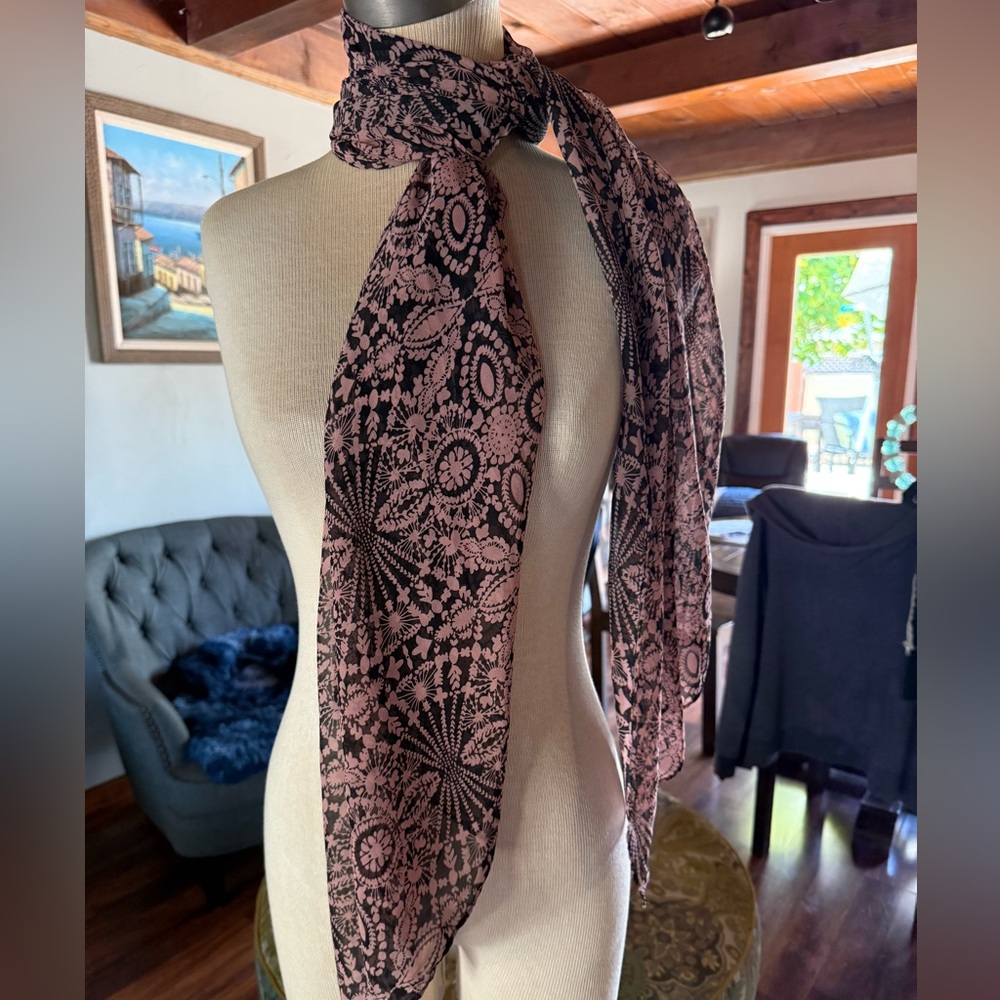 Mint Pink and Black Floral Scarf